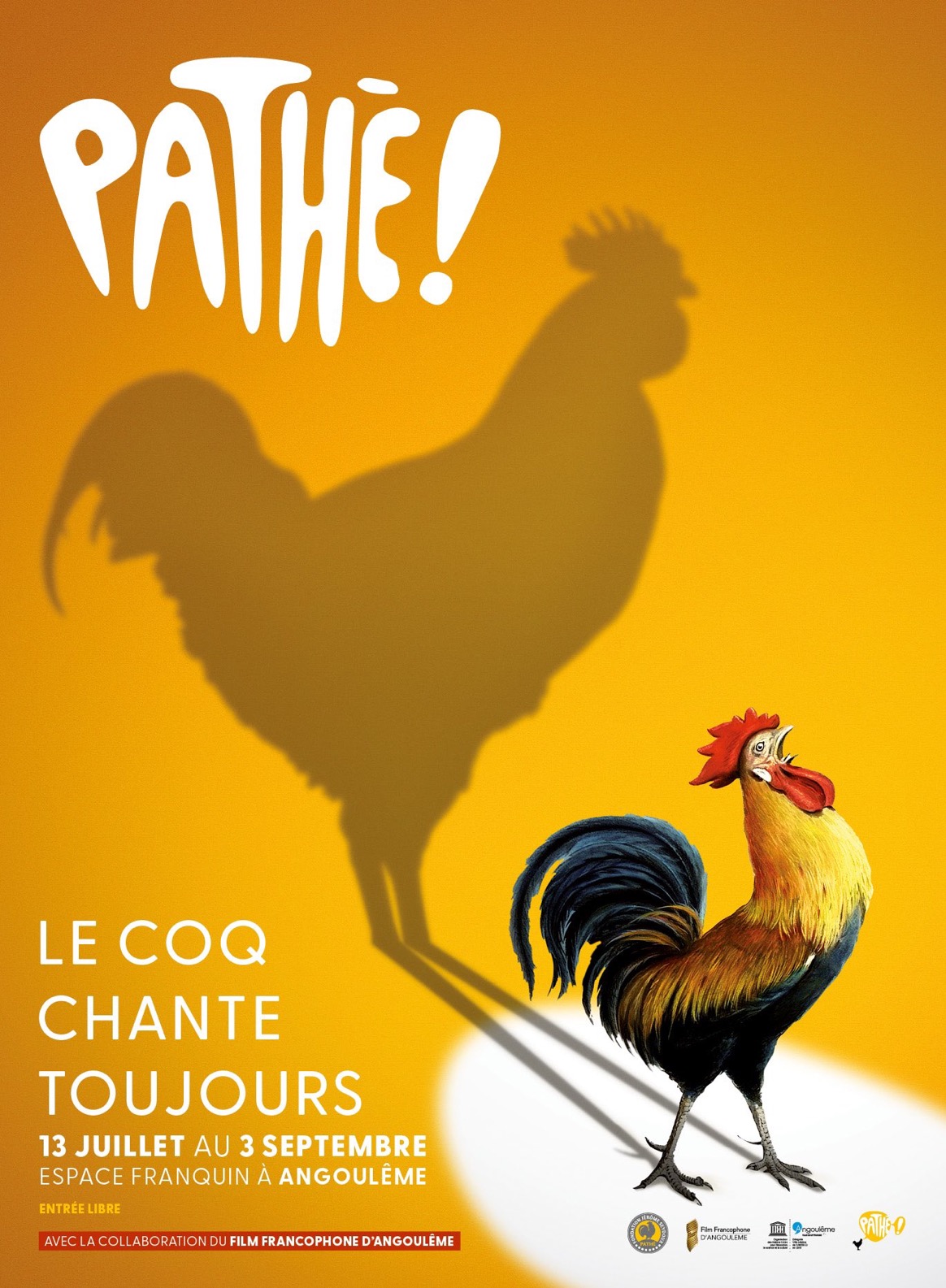 Affiche de l'exposition « Pathé ! Le coq chante toujours », Espace Franquin, Angoulême