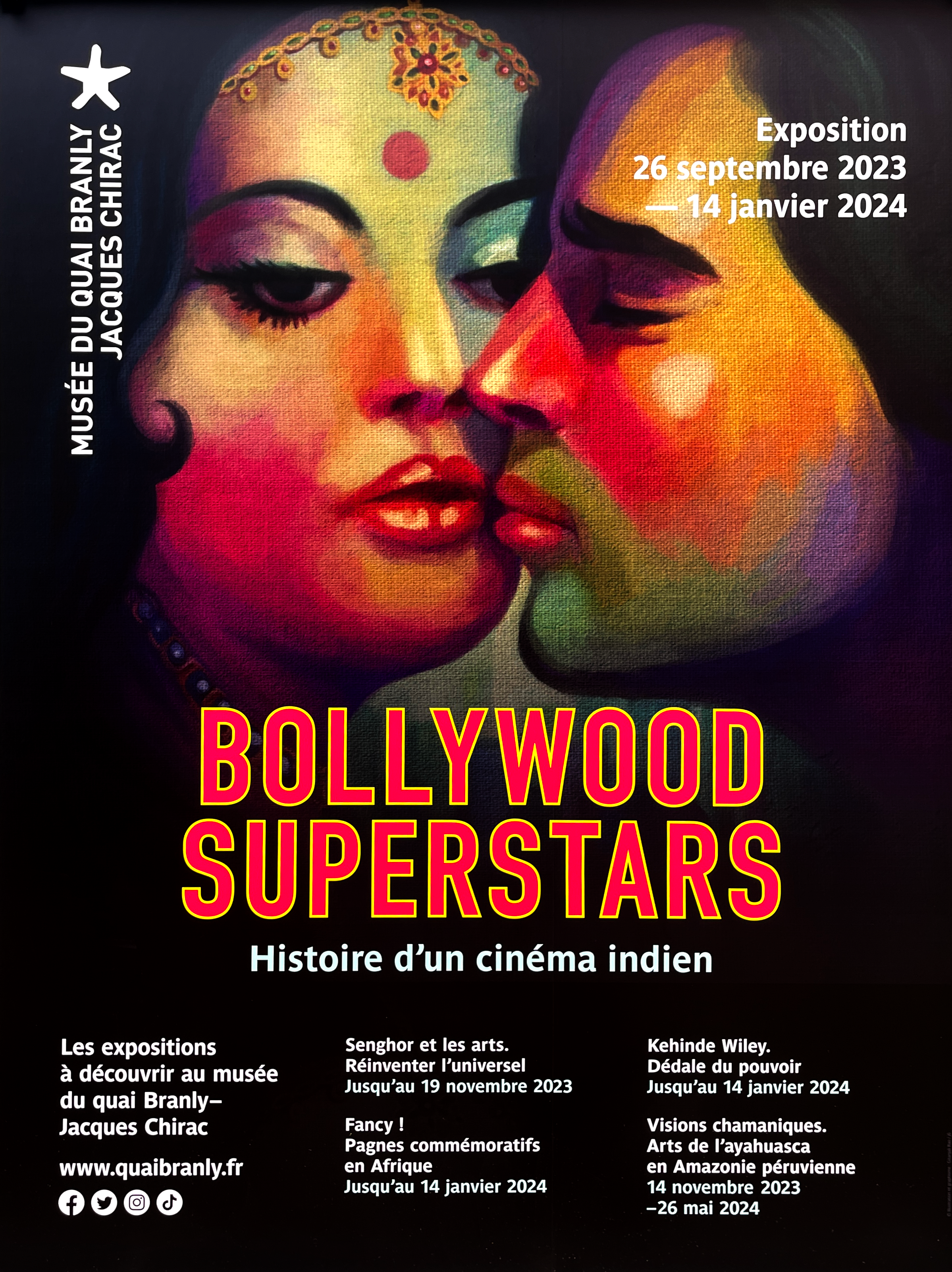 Affiche de l'exposition « Bollywood Superstars, histoire d'un cinéma indien », musée du quai Branly – Jacques Chirac